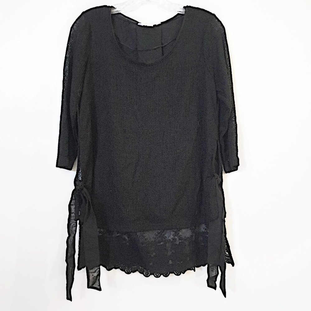 LC Black knit Side Tie Lace Detail Blouse